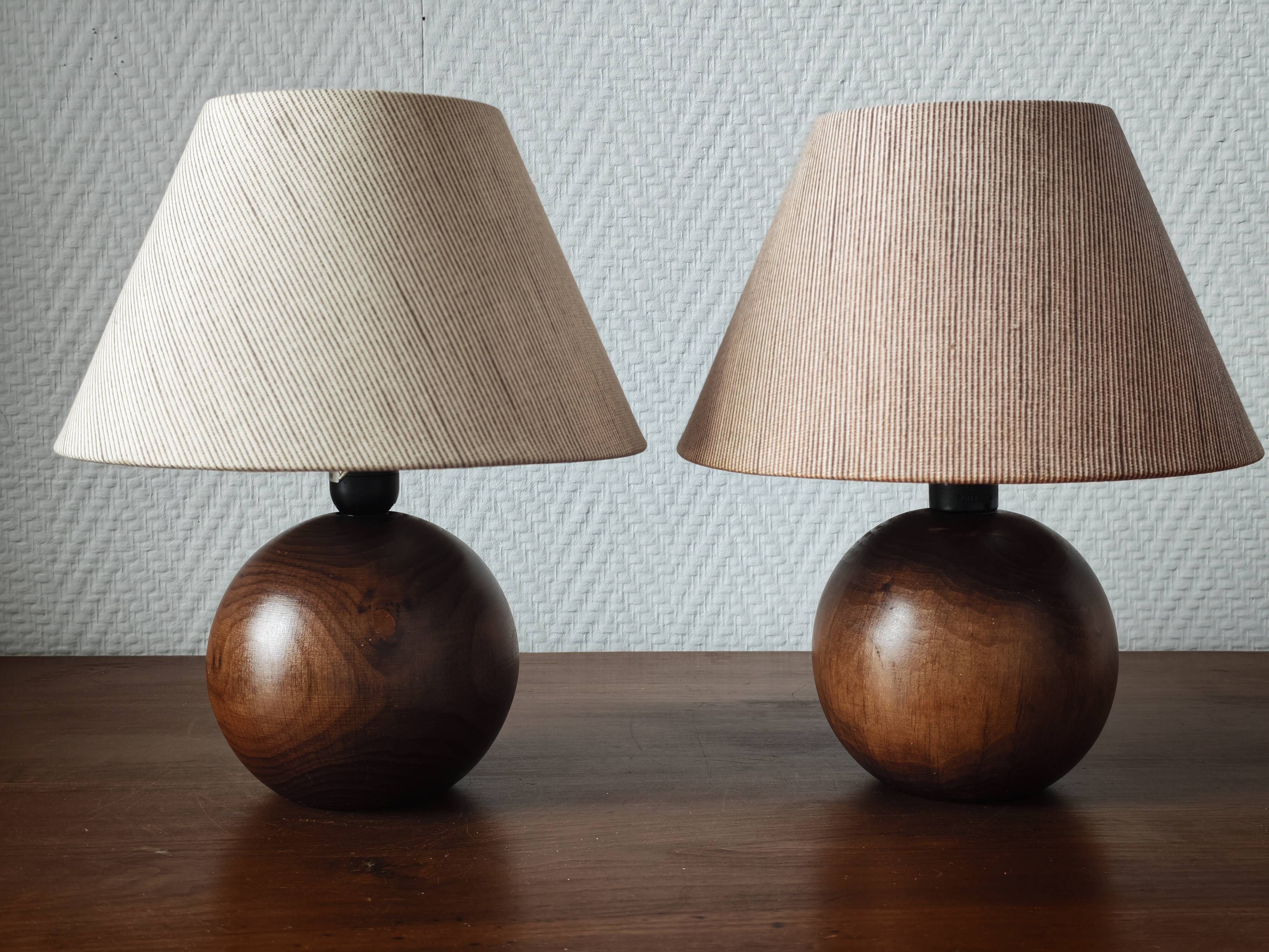 Pair of solid wood ball lamps 1980