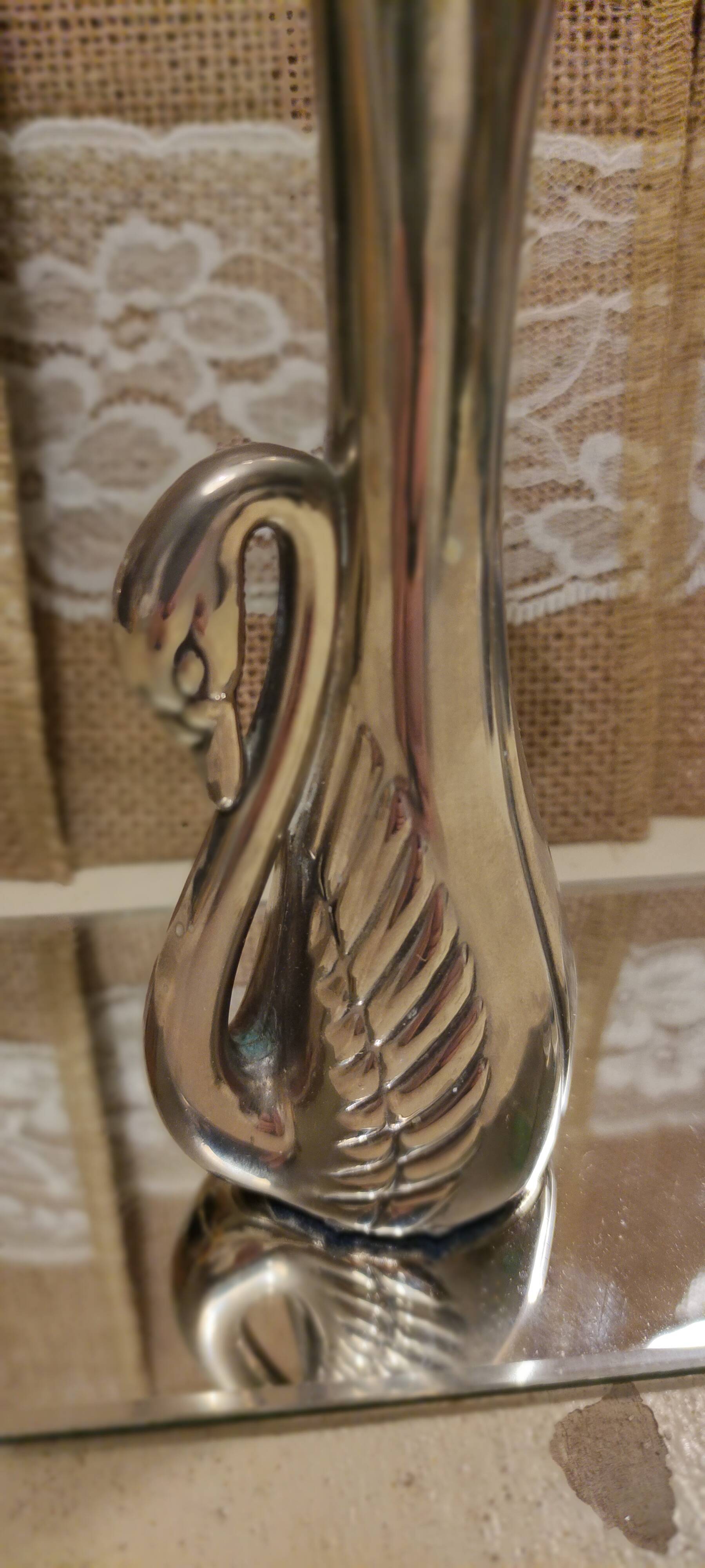 Vintage silver metal swan vase