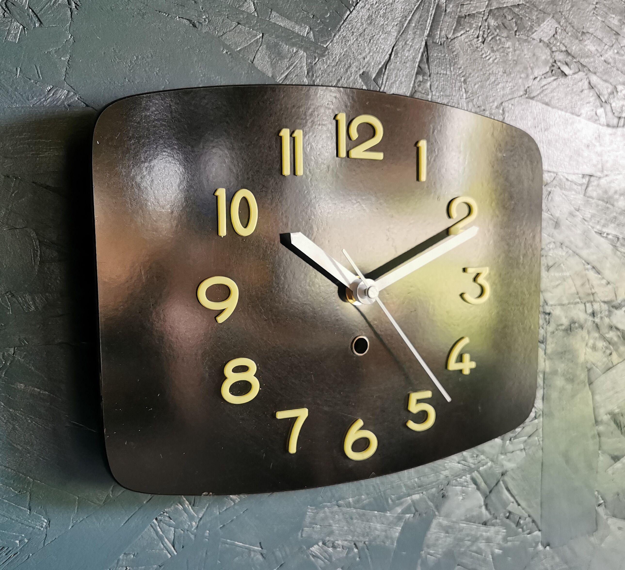 Rectangular vintage formica wall pendulum clock "Phosphorescent black"