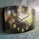 Rectangular vintage formica wall pendulum clock "Phosphorescent black"
