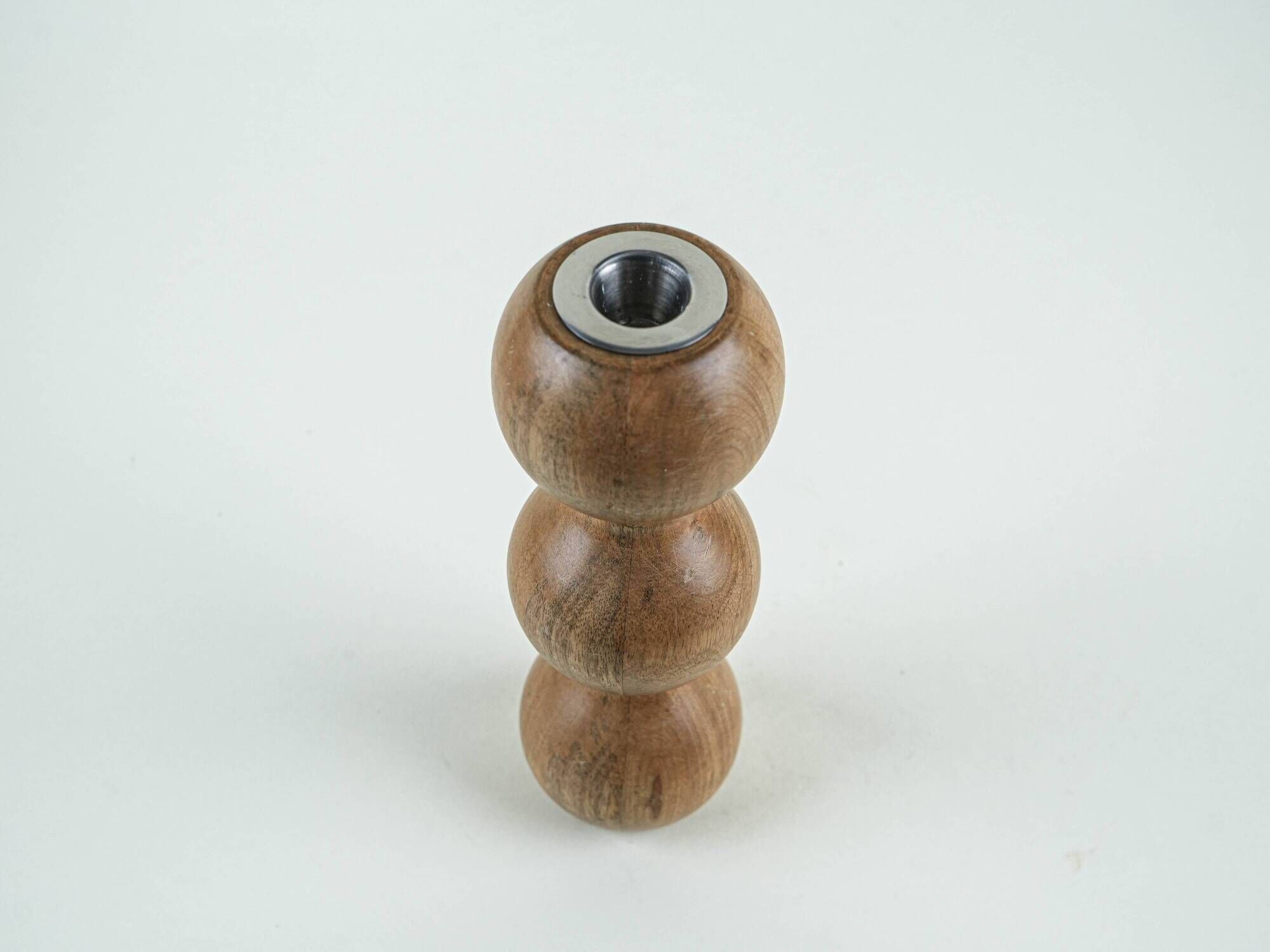 Turned wooden candlestick organic form 1970s European craftsmanship