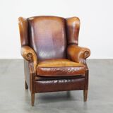 Vintage Sheepskin Leather Wingback Chair