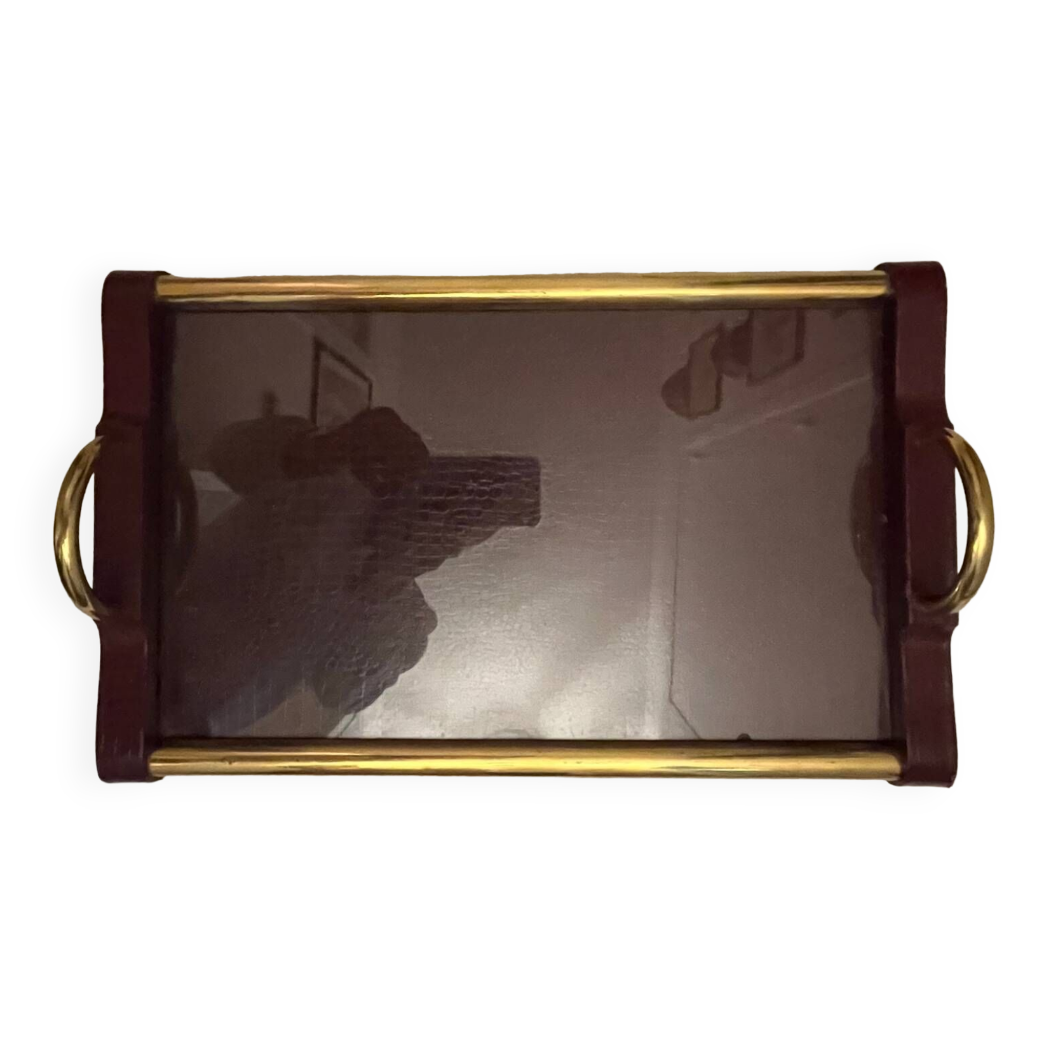 Old leather and gold metal tray