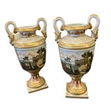 Pair of painted porcelain vases antique scenes