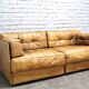 Cognac leather patchwork modular sofa or daybeds, 1970s