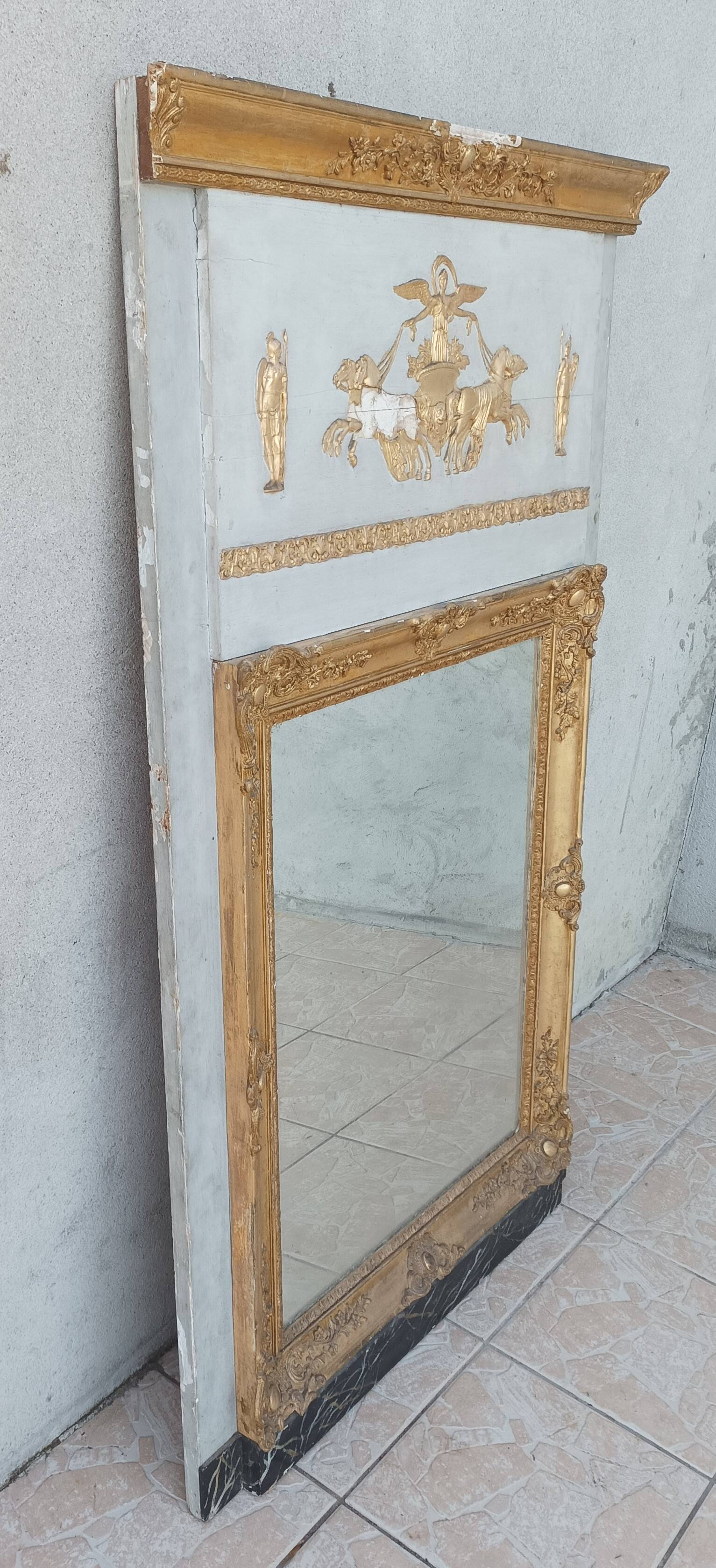 Empire trumeau mirror in wood and stucco