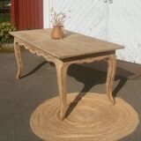 Large antique table in raw solid wood with 2 extensions for 8 to 12 people