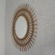 Vintage round bamboo mirror with faceted glass, 1950s