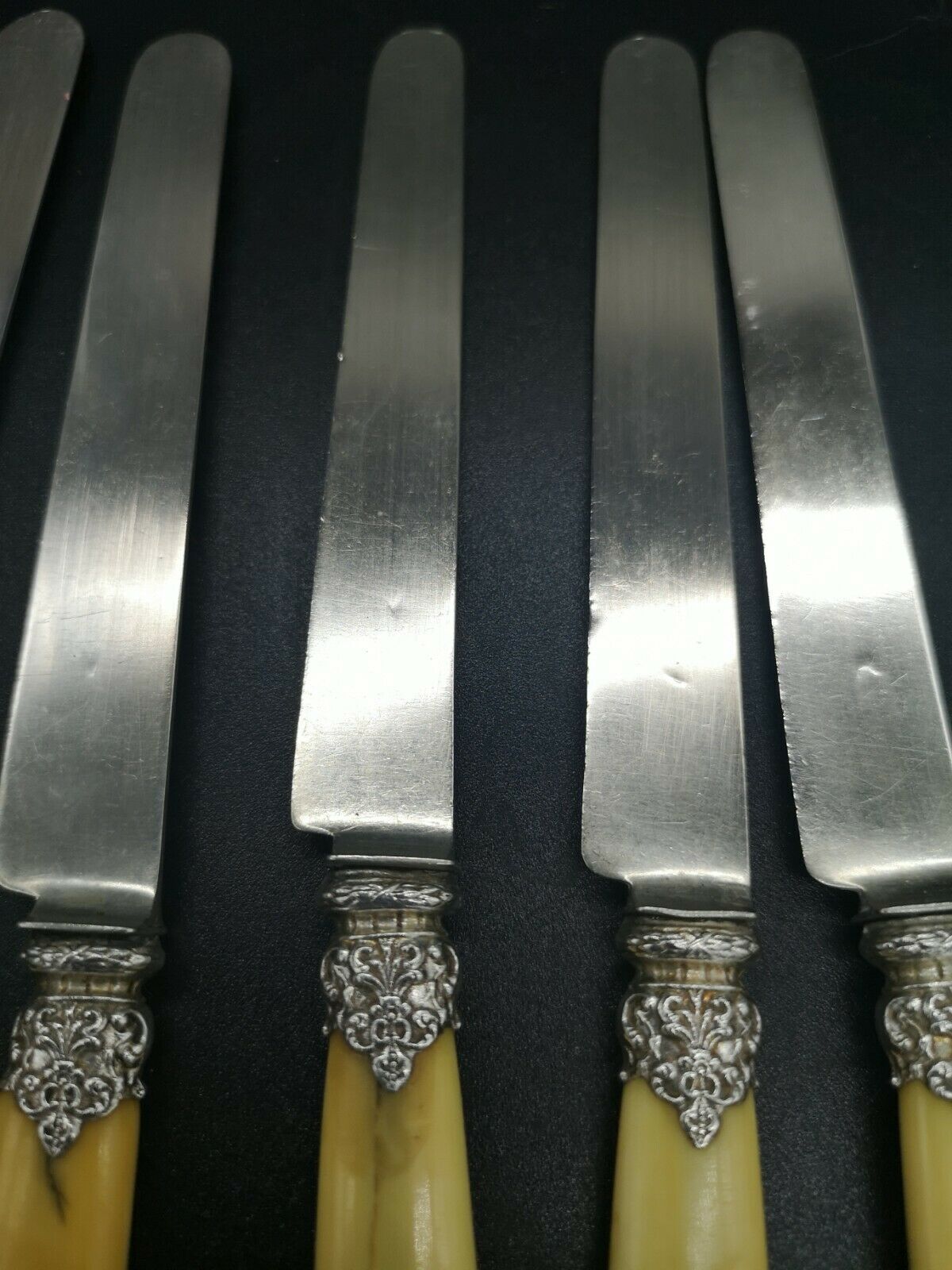 Series of 6 fruit knives blade silver punch Old man handle bone
