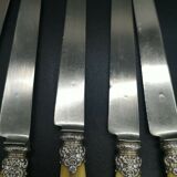 Series of 6 fruit knives blade silver punch Old man handle bone