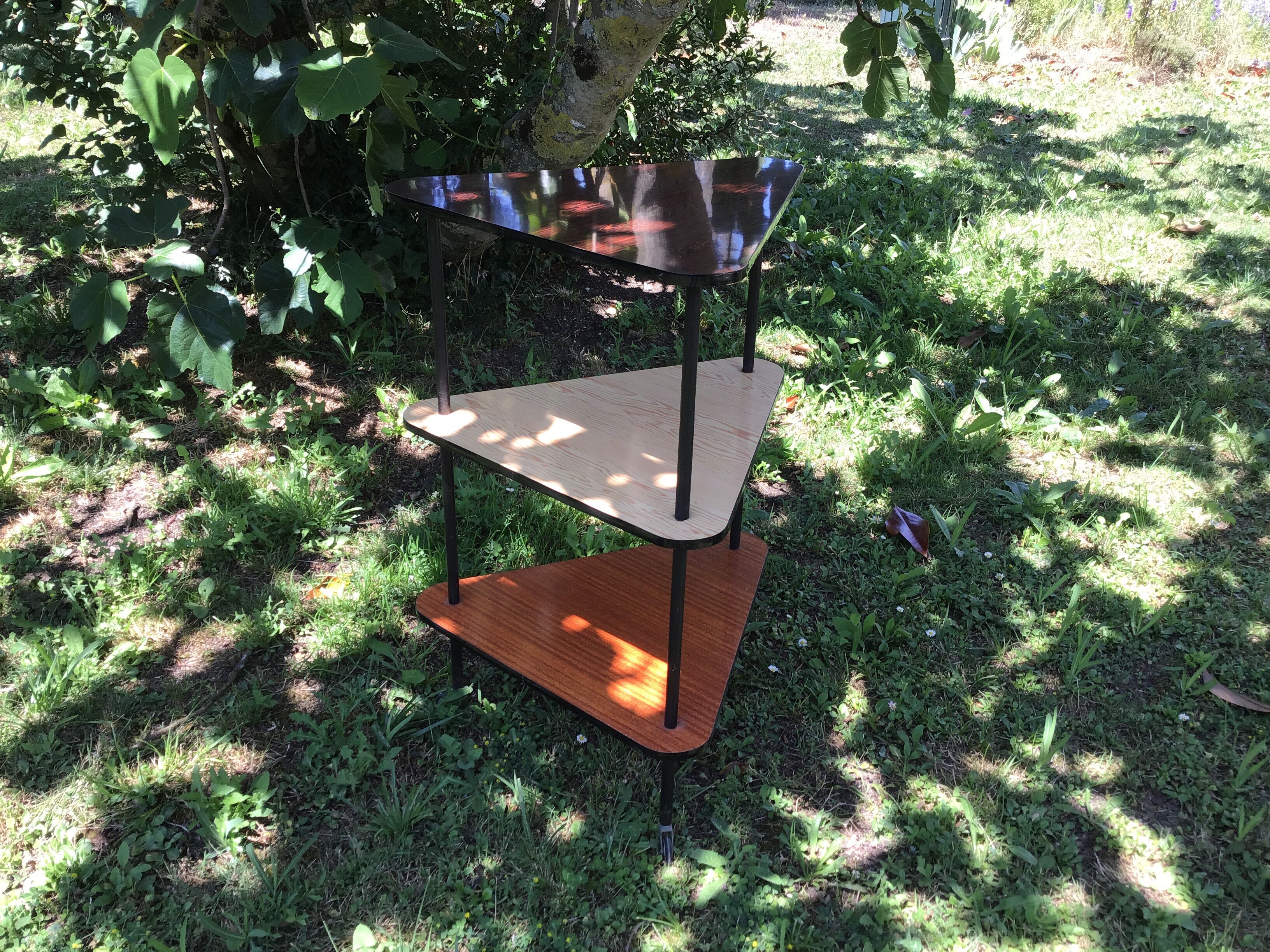 Vintage furniture three formica wheeled shelves, design 50-60