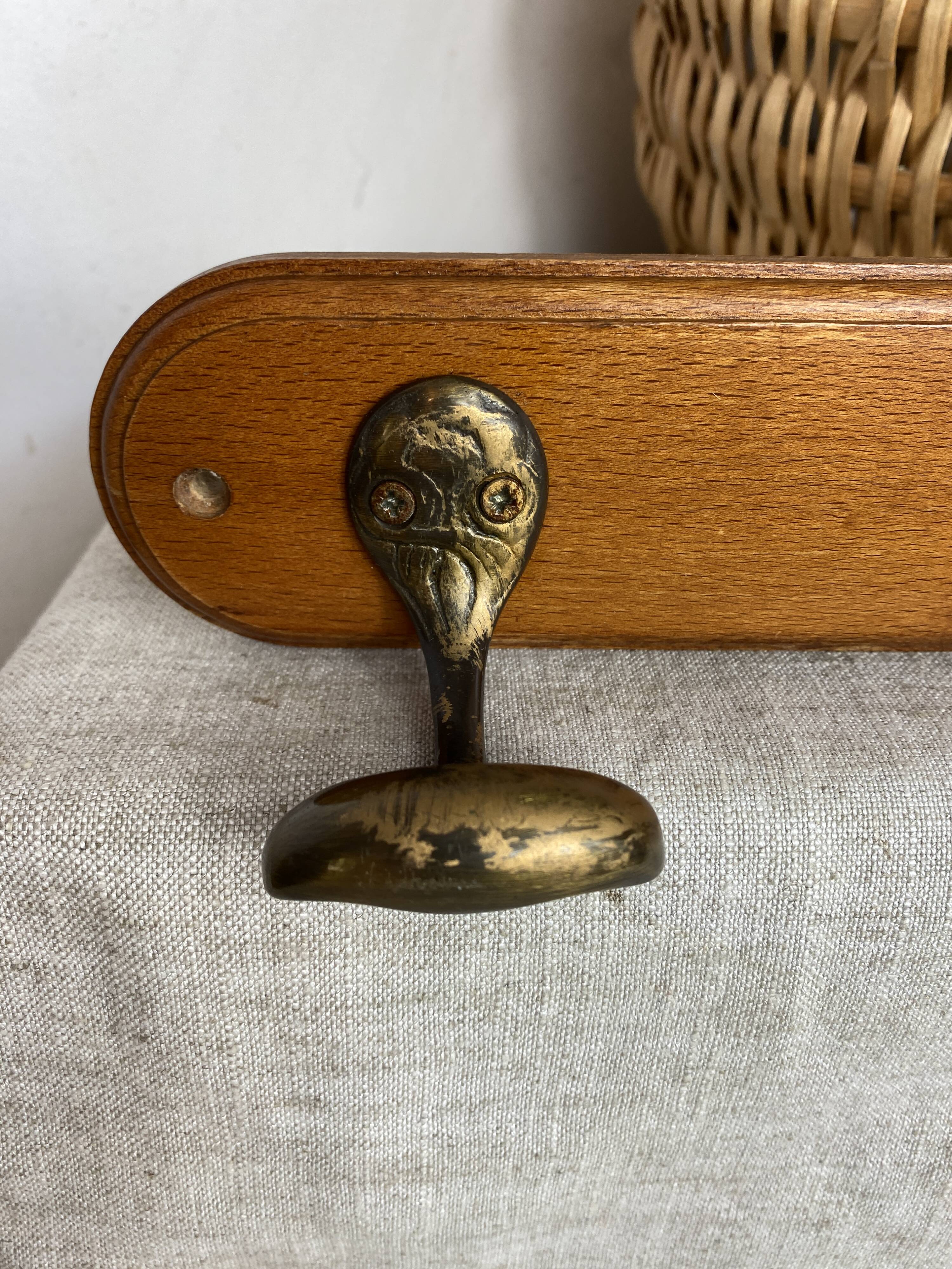 Oak and brass wall hook