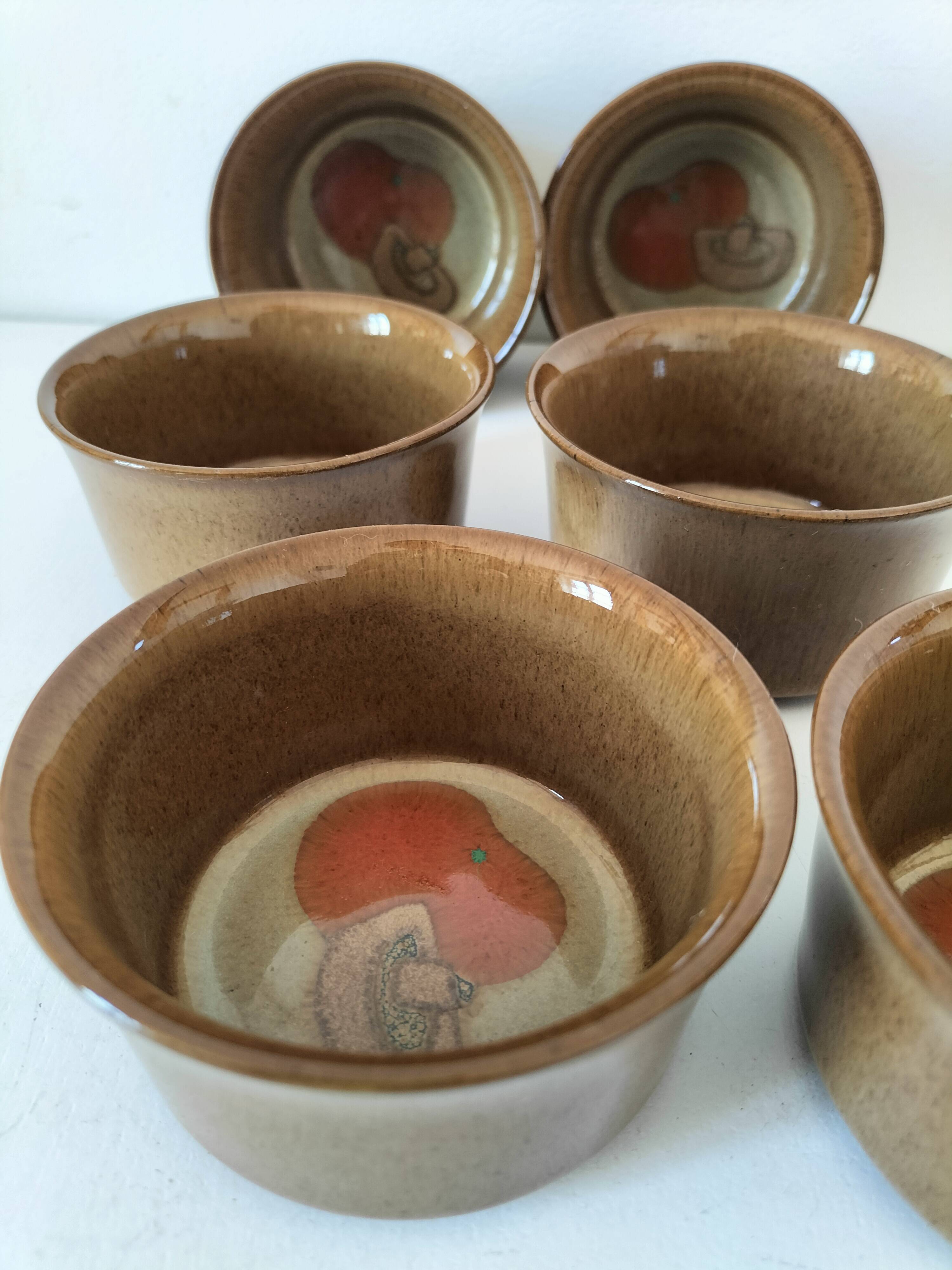 6 Denby stoneware ramekins with mushroom design - 1970s