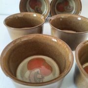 6 Denby stoneware ramekins with mushroom design - 1970s