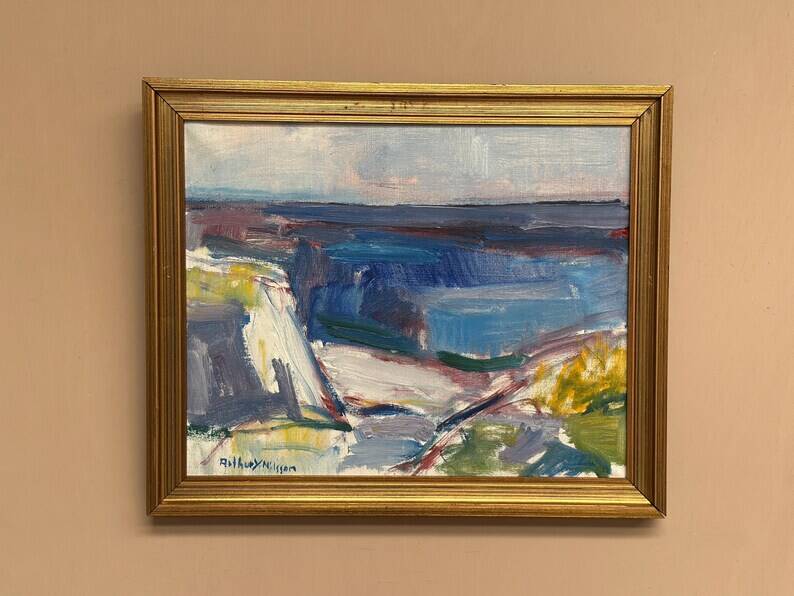 Original Swedish Oil on Canvas – “Coastal Landscape” by Arthur Y. Nilsson – Signed – Vintage & Framed