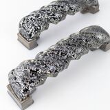 Pair of Hand-Blown Murano Glass Spiral Door Handles with Silver Dust, 1960s