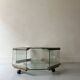 Hexagonal coffee table on wheels in glass and brass by Galloti & Radice, Italy 1970