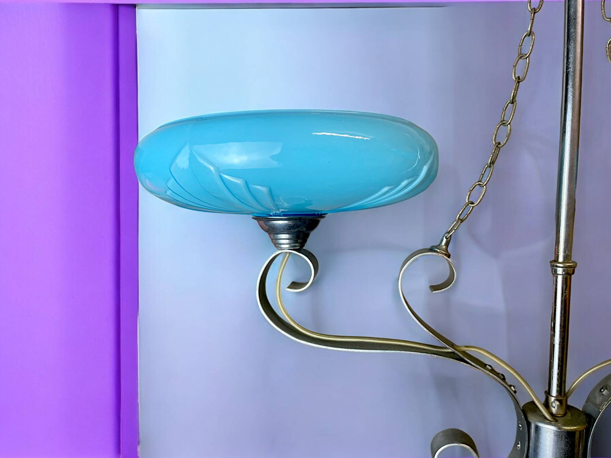 Art Deco chandelier with blue opaline glass