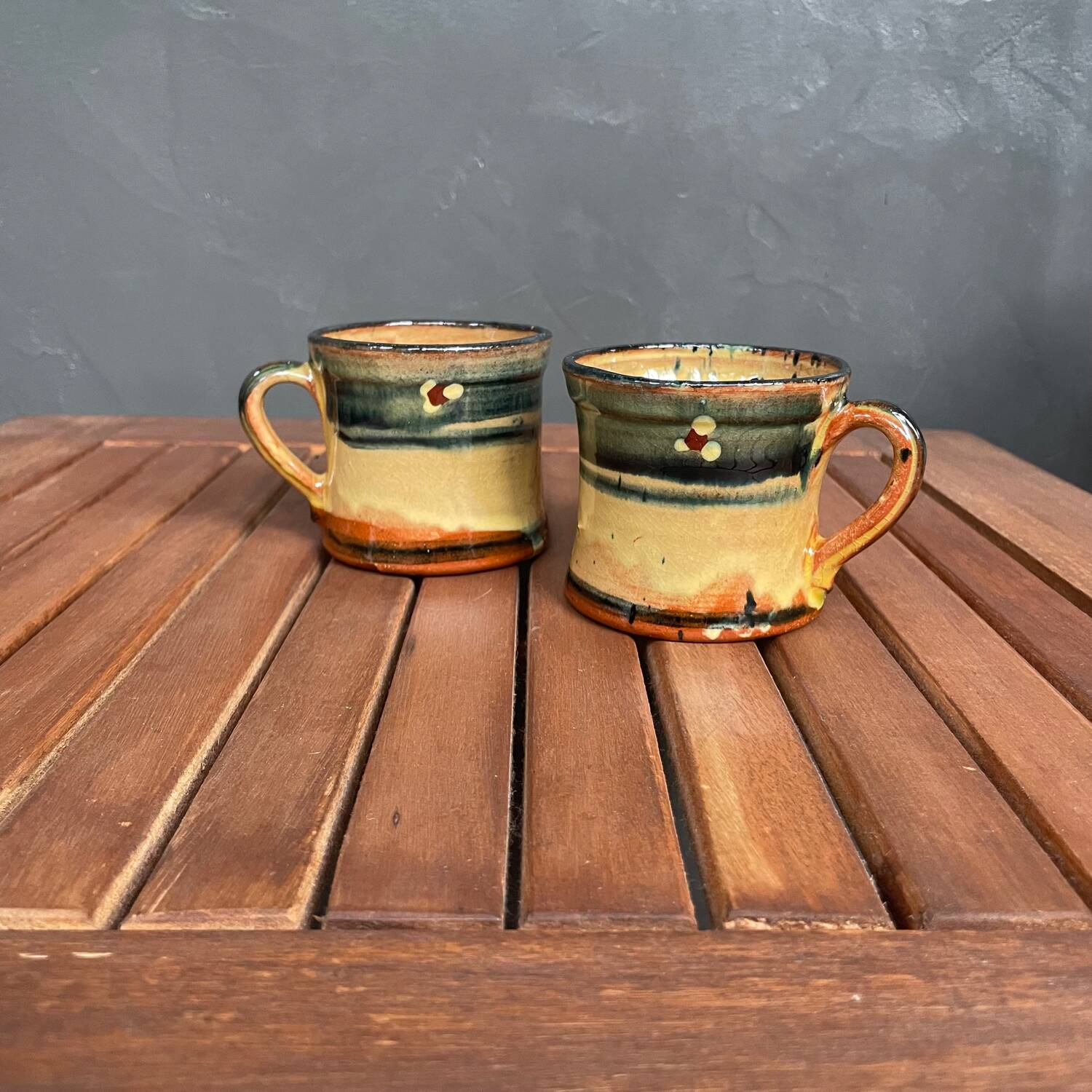 Set of 2 vintage painted ceramic coffee cups