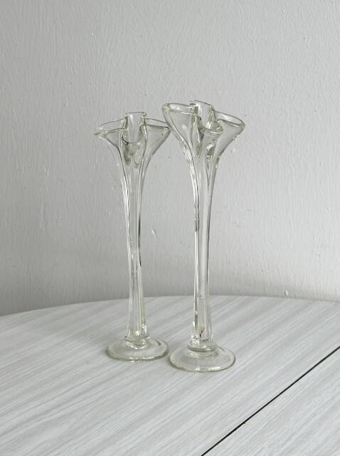 Two antique transparent blown glass soliflores.