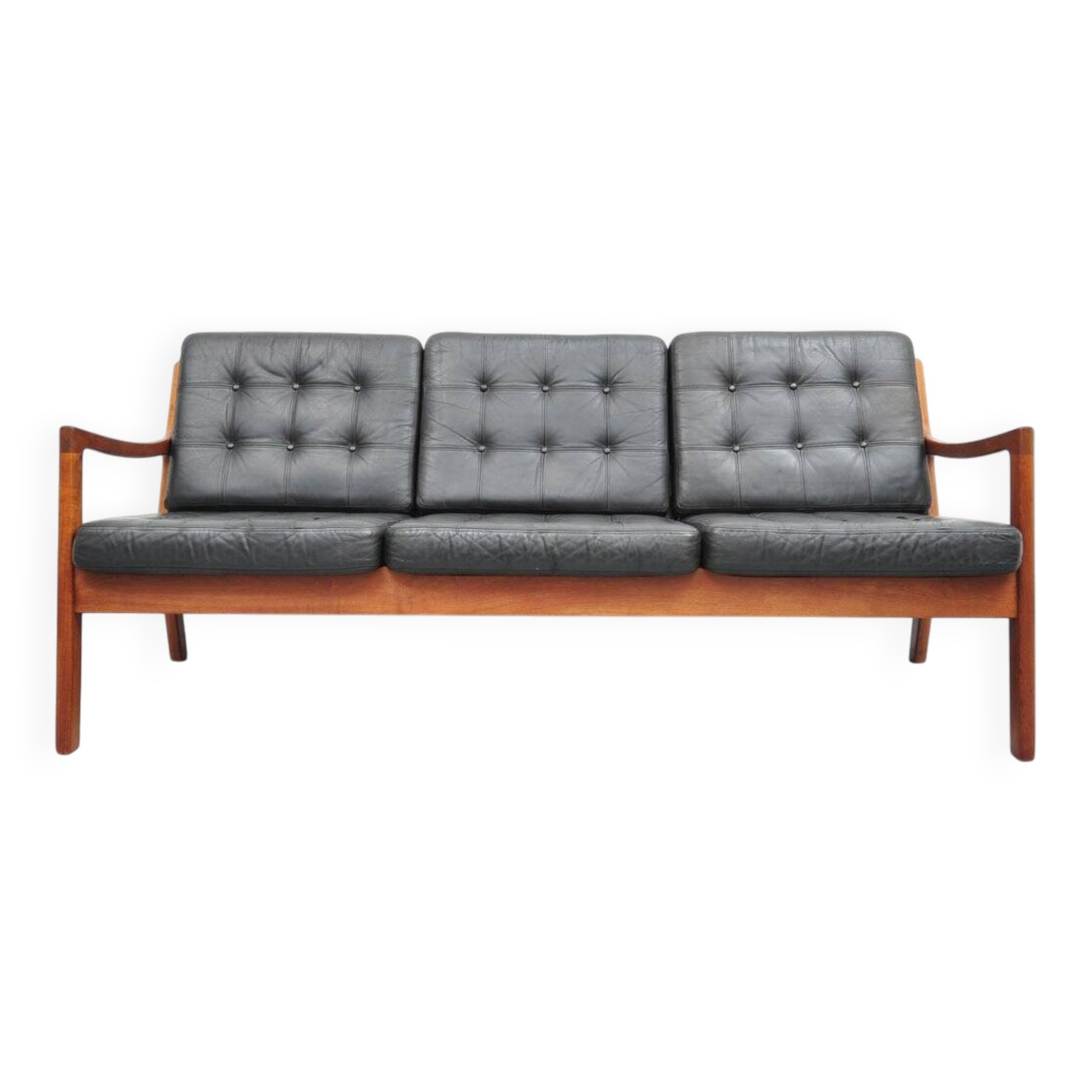 Senator sofa with black leather cushions by Ole Wascher for France and Son