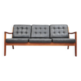 Senator sofa with black leather cushions by Ole Wascher for France and Son