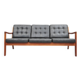 Senator sofa with black leather cushions by Ole Wascher for France and Son