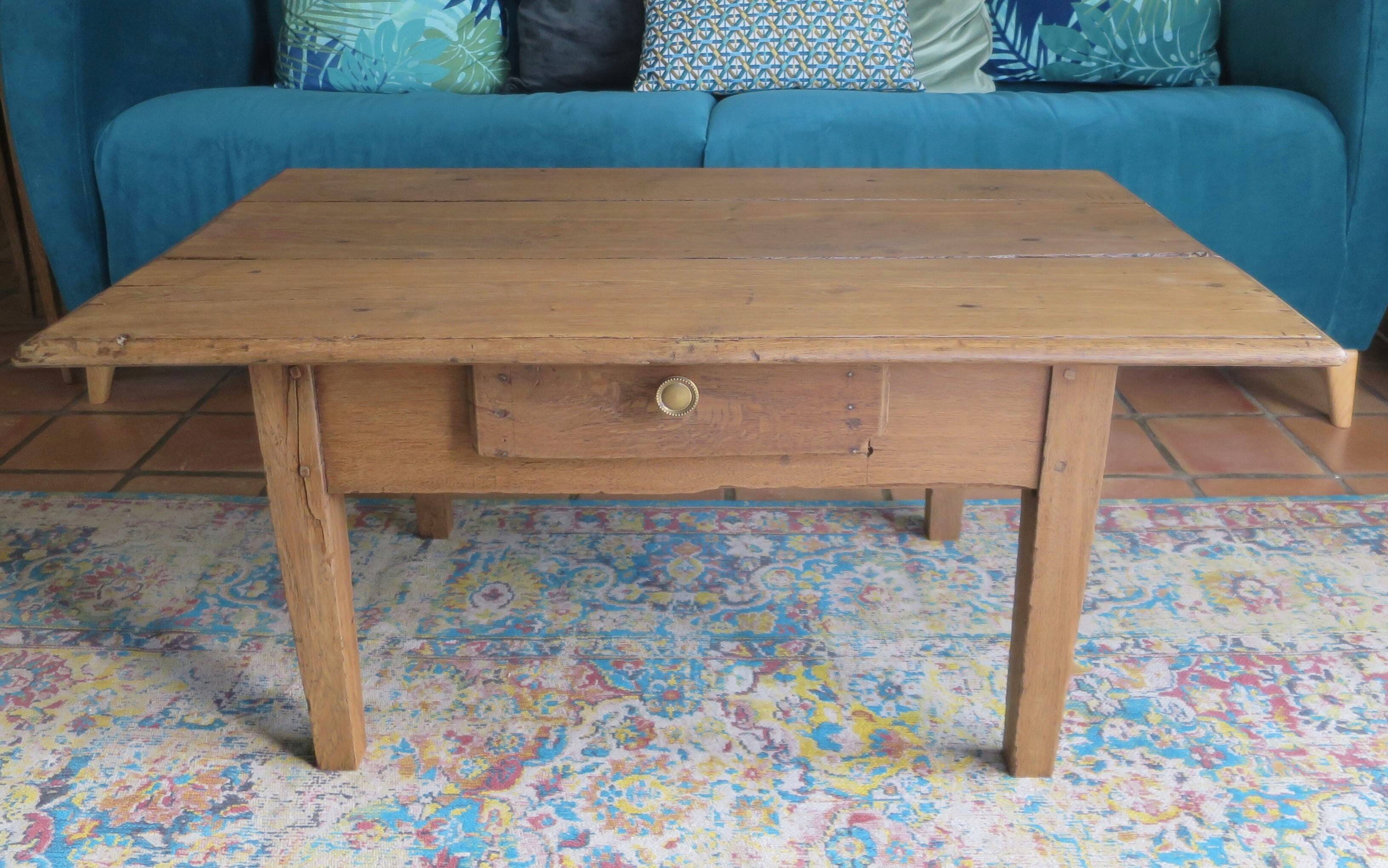 farmhouse coffee table with one solid wood drawer