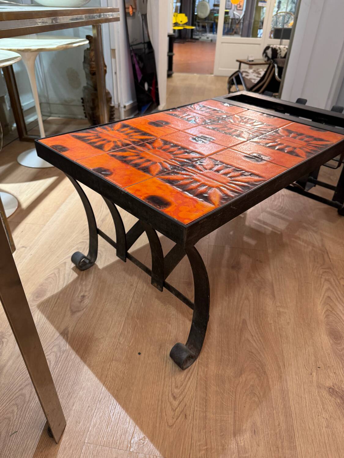 Capron Vallauris orange and black ceramic - coffee table