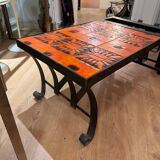 Céramique Capron Vallauris orange et noire - table basse