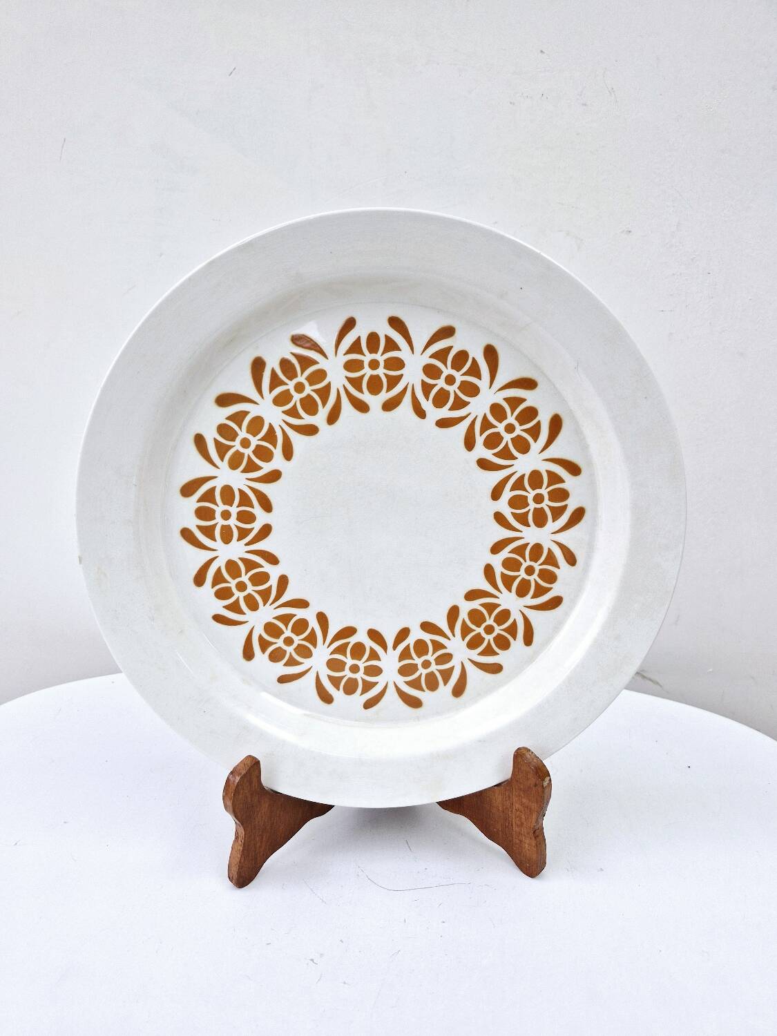 Old Hollow Dish Art Deco Sarreguemines Earthenware Decor Orange Flowers D 28cm