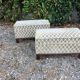Duo of vintage velvet poufs and walnut base