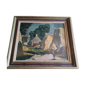 Oil on Canvas 19th Signed Breton Landscape