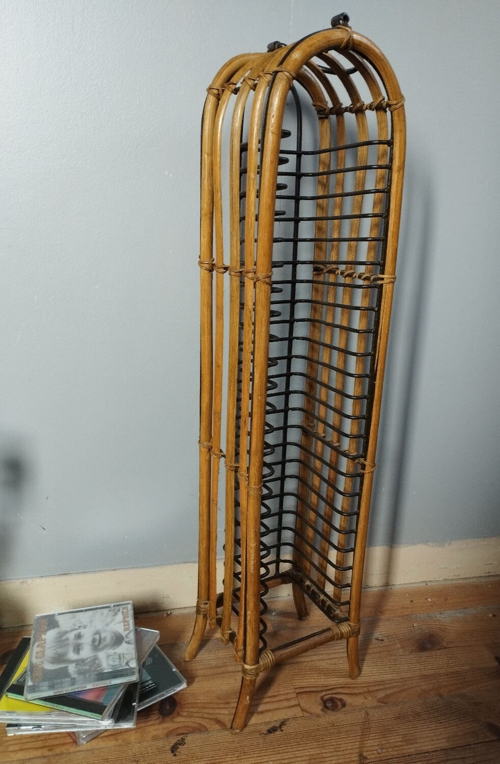 Column shelf range 24 CD metal and bamboo, 80s