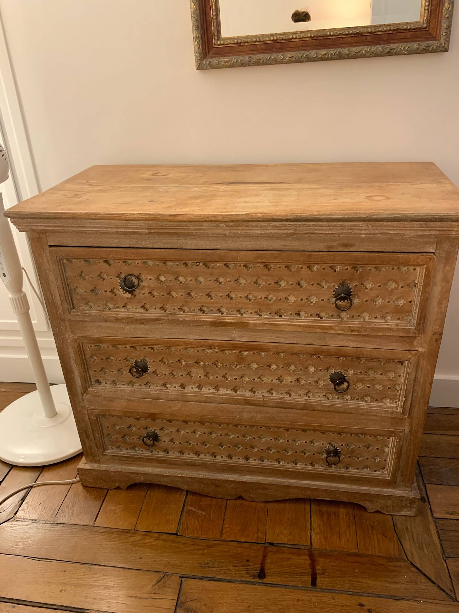 Commode à 3 tiroirs en bois massif, d'inspiration ethnique ou bohème chic