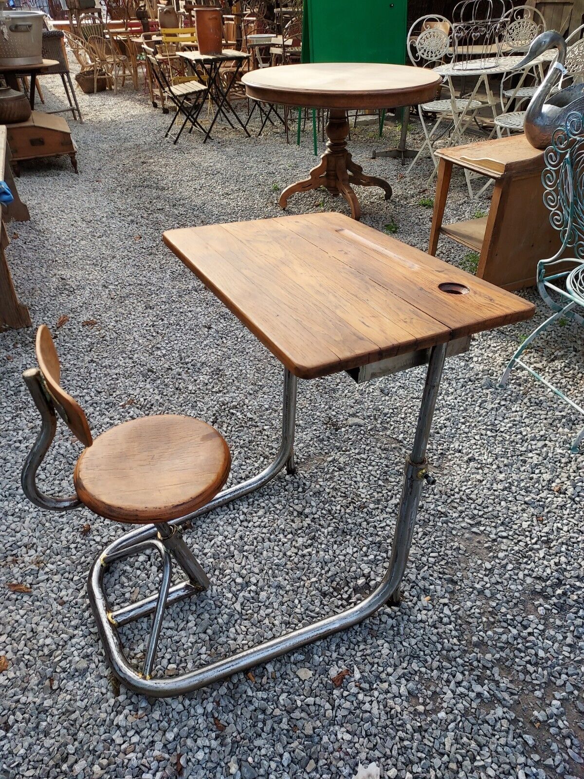 Vintage school desk in iron and wood