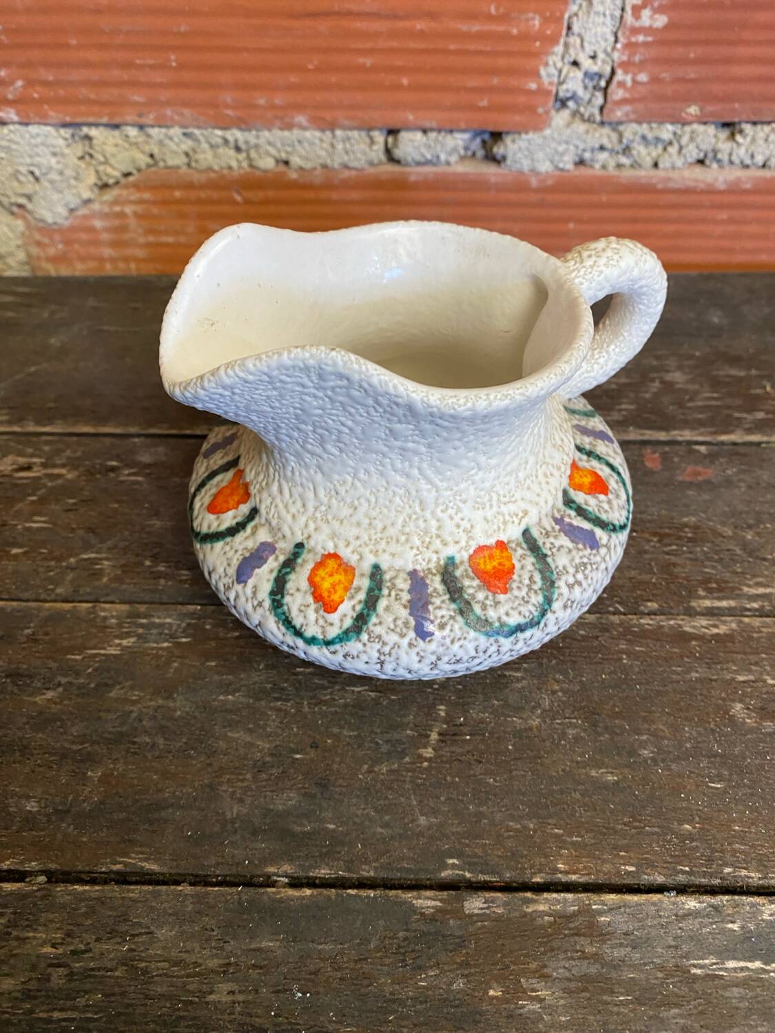 Old pitcher roberto rigon white ceramic polychrome decor vintage