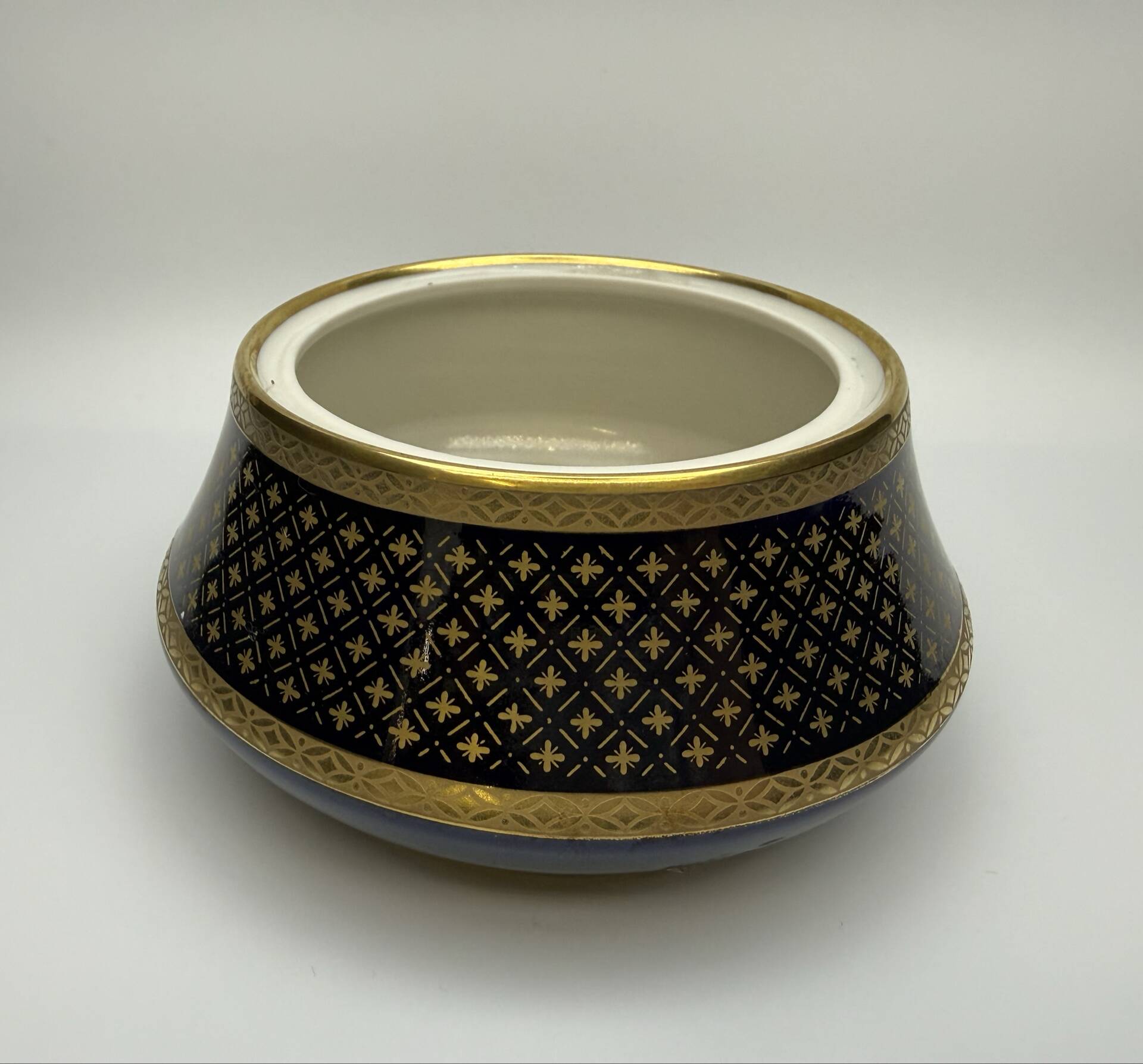 Vintage cobalt blue and gold porcelain bonbonnière.