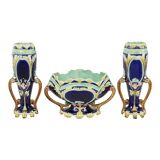 Art Nouveau Barbotine Majolica Vases Jardinière Set of 3