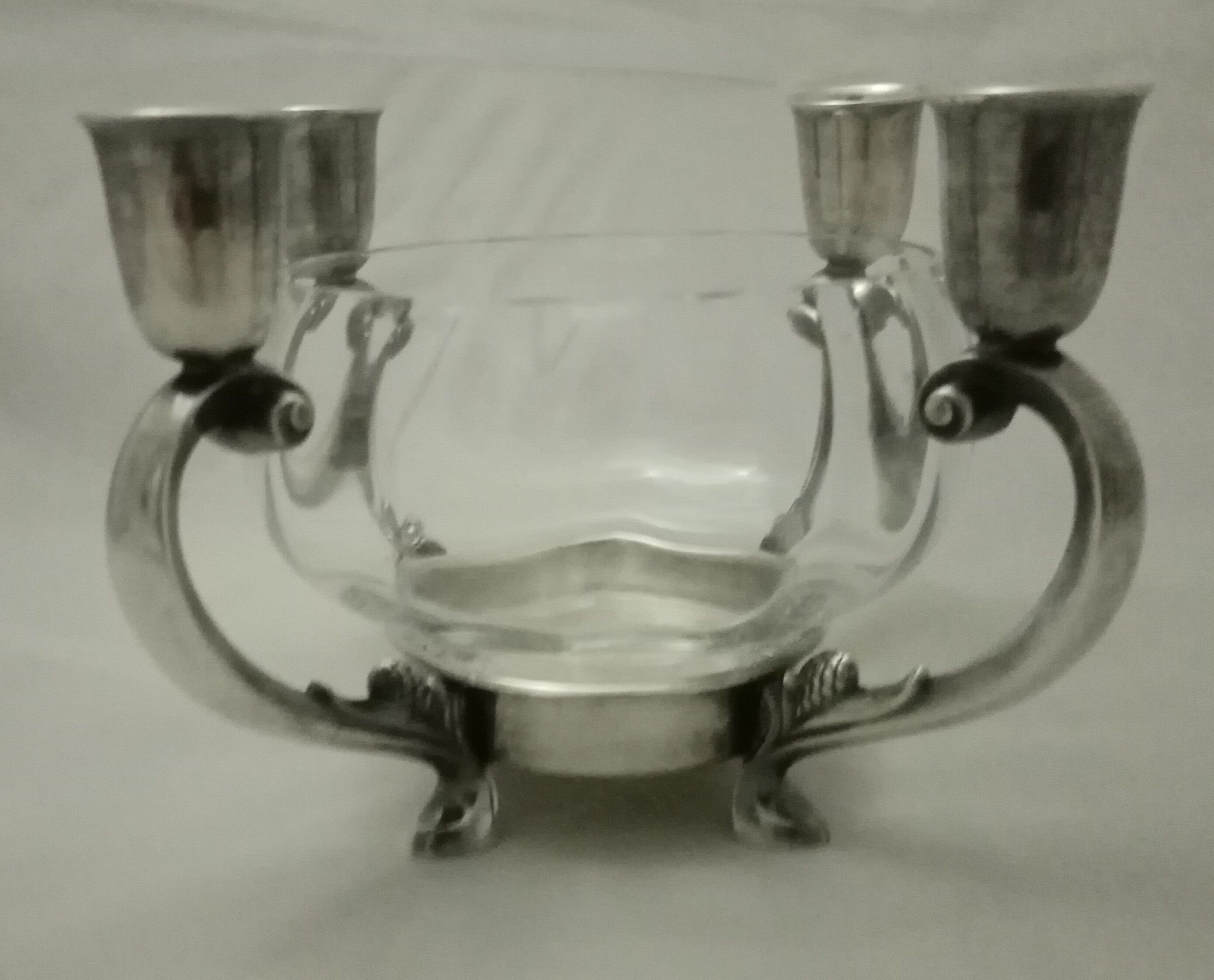 Reed - barton art deco glass-cut silver metal candlestick