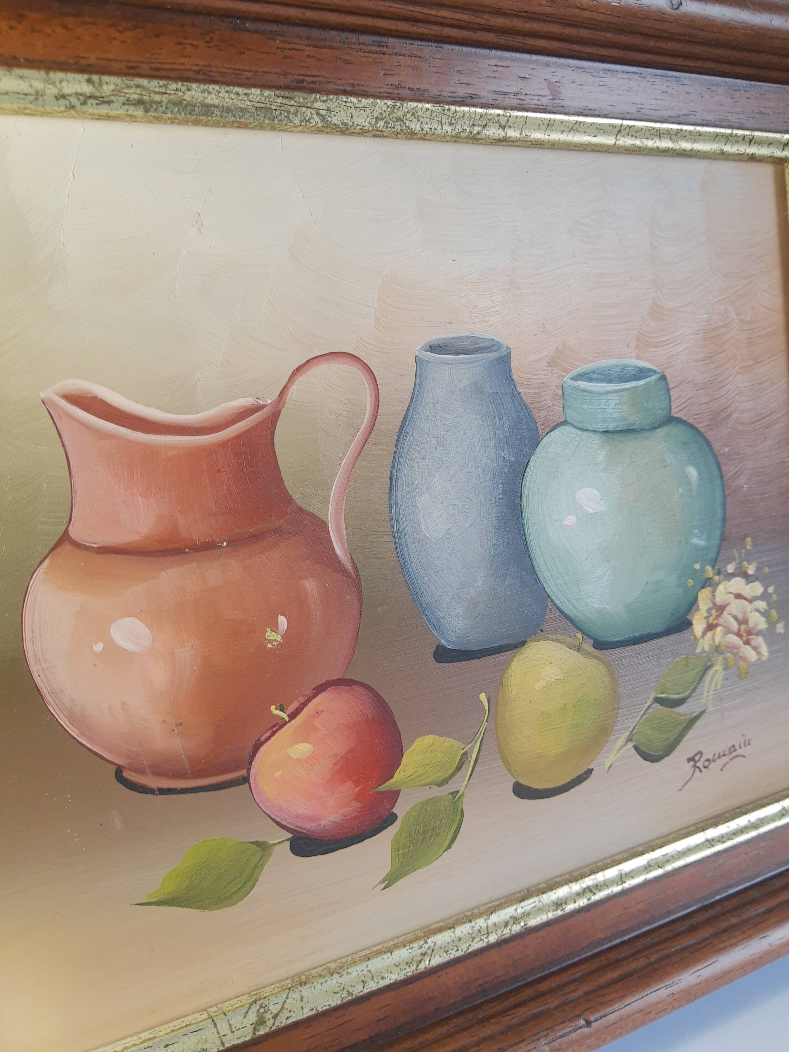 Still life painting frame signed vintage