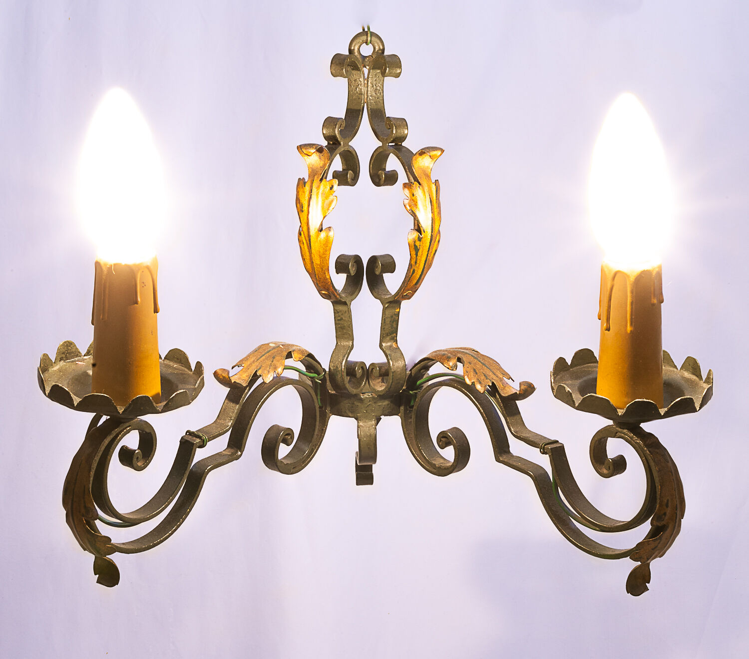 Large chandelier set and 2 appliques, Poillerat, 1950