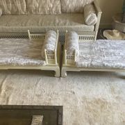 Pair of small bespoke benches – Casamance fabric in Ivory colour.