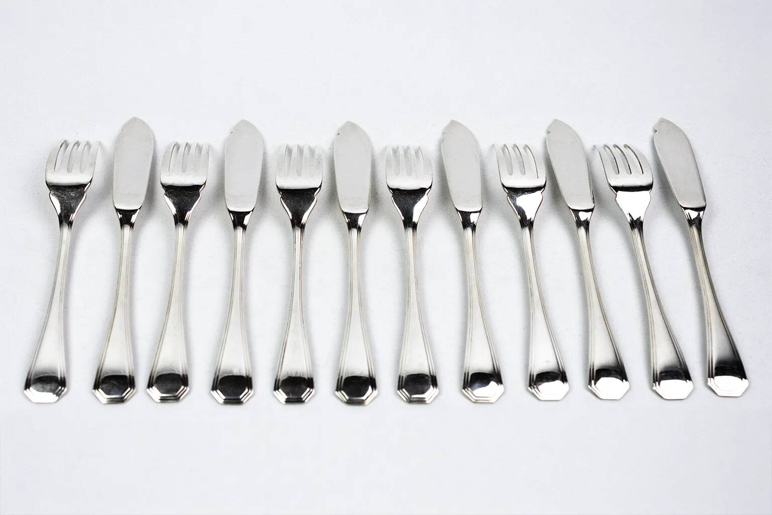 12x2 fish cutlery Christofle America silver-plated, design by Luc Lanel