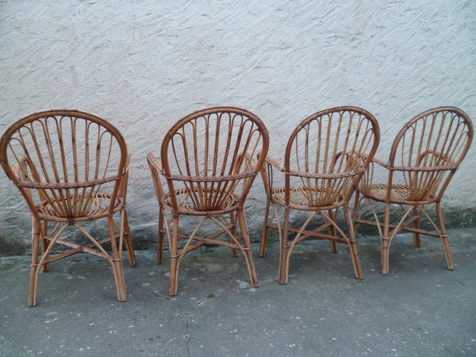 Suite of 4 chairs in bamboo wood curved