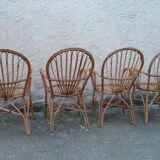Suite of 4 chairs in bamboo wood curved