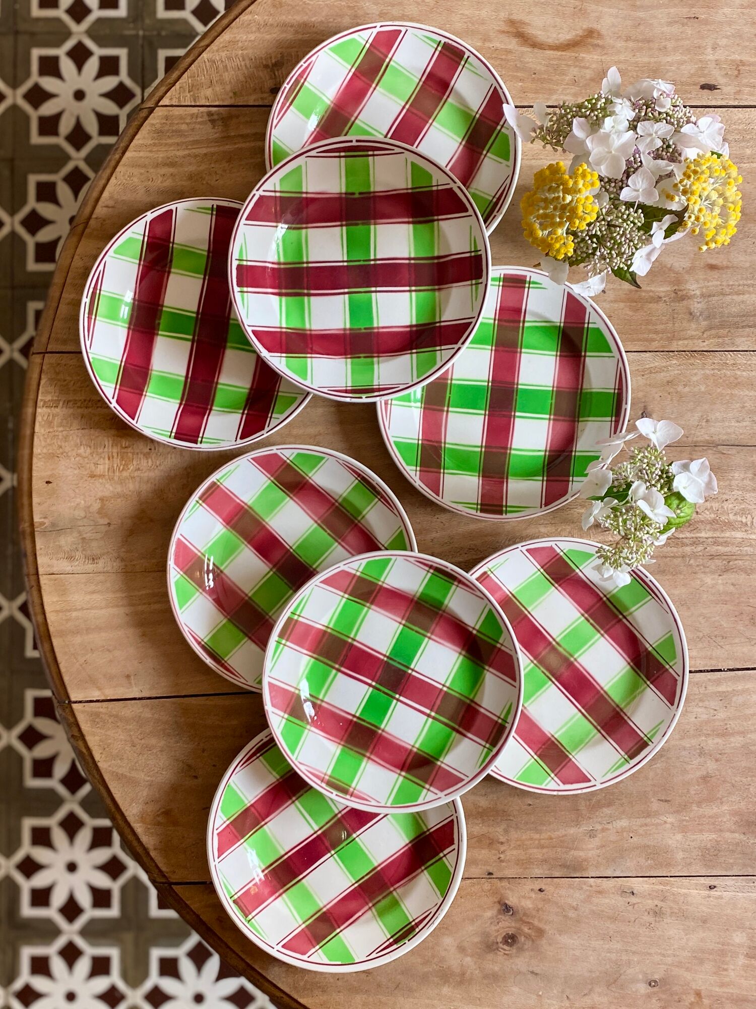 Set of 8 old flat plates, Sousse models by Digoin Sarreguemines