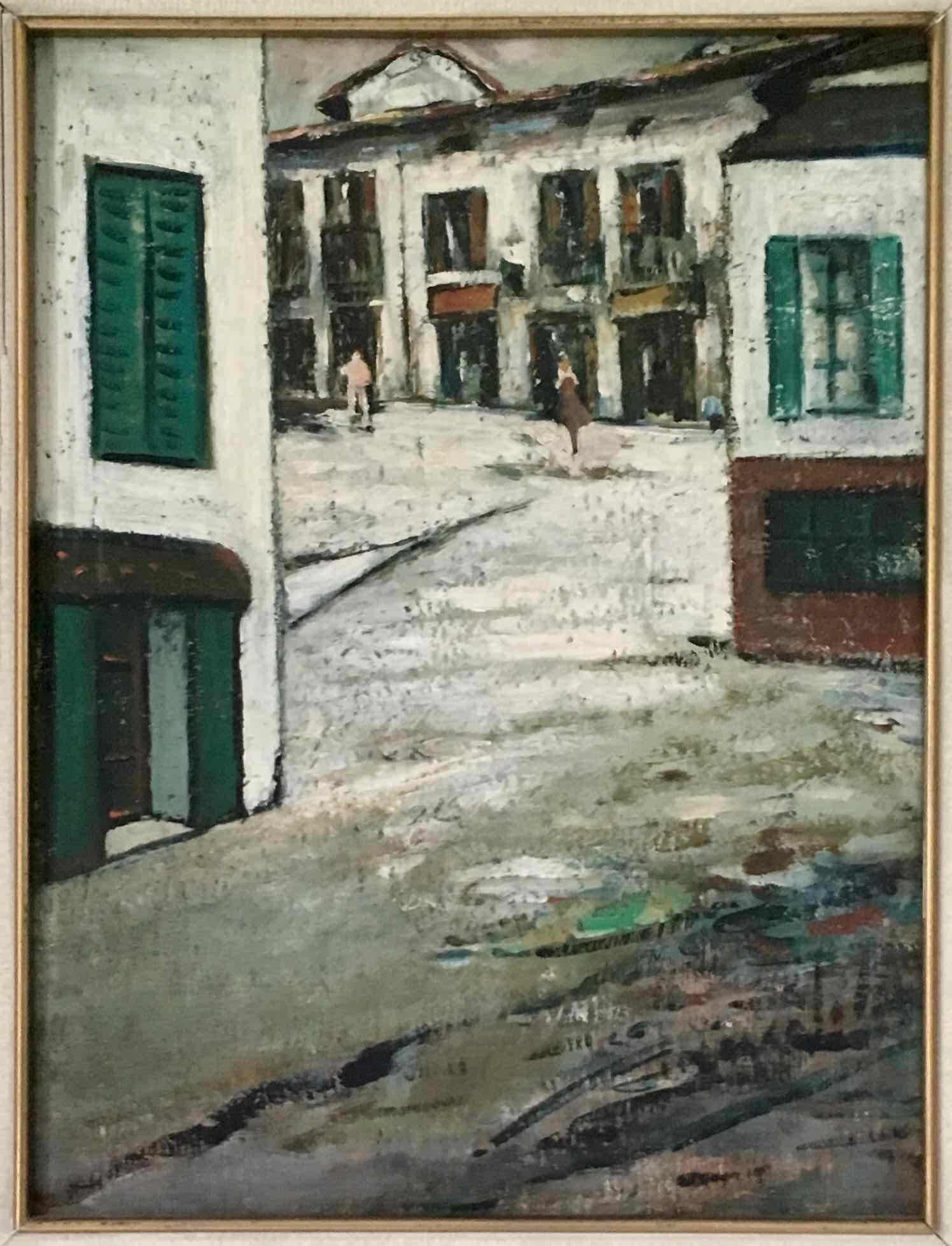 Tableau ancien village italien années 40
