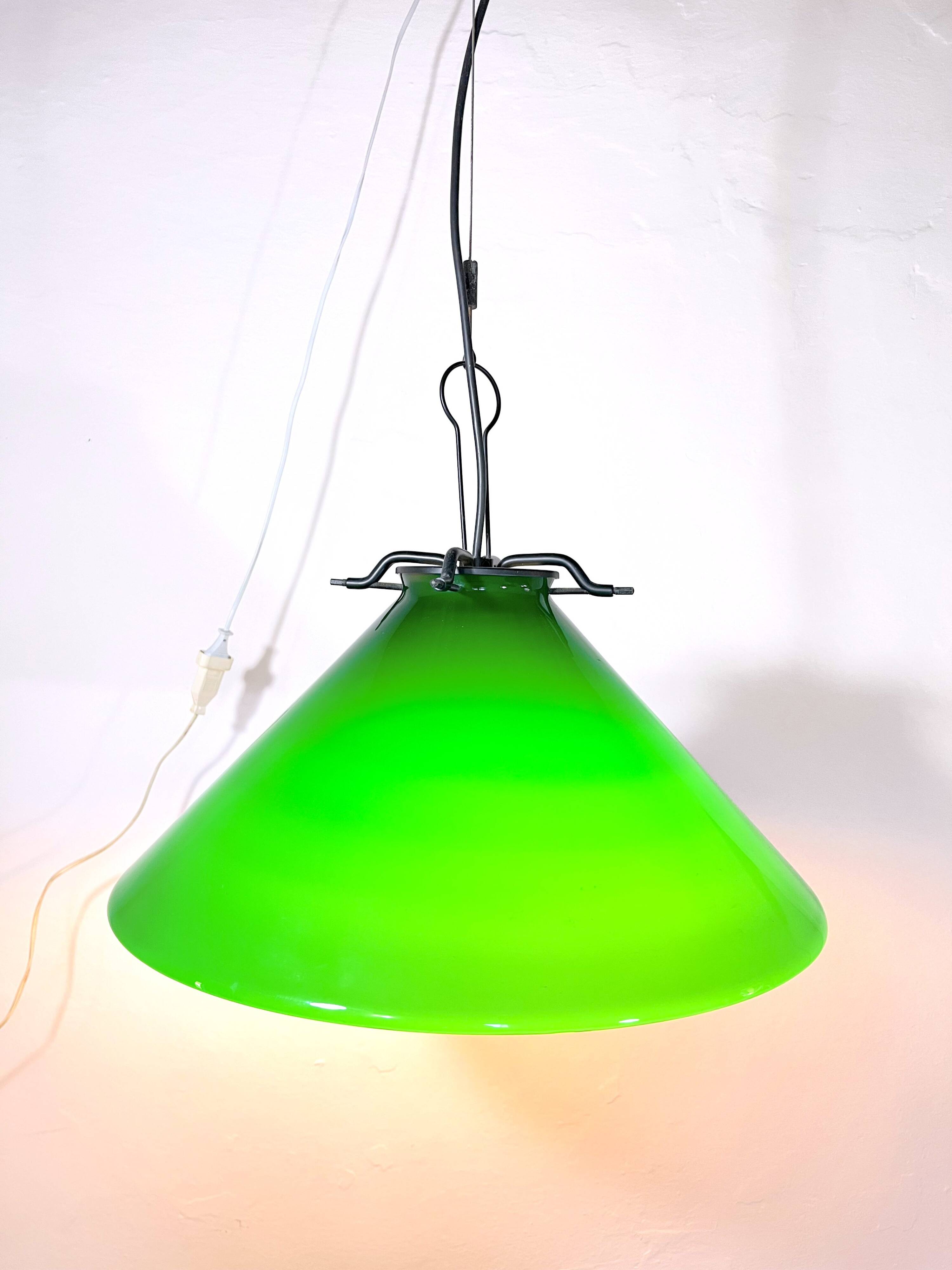 Green Murano conical pendant light, Italy 1980.