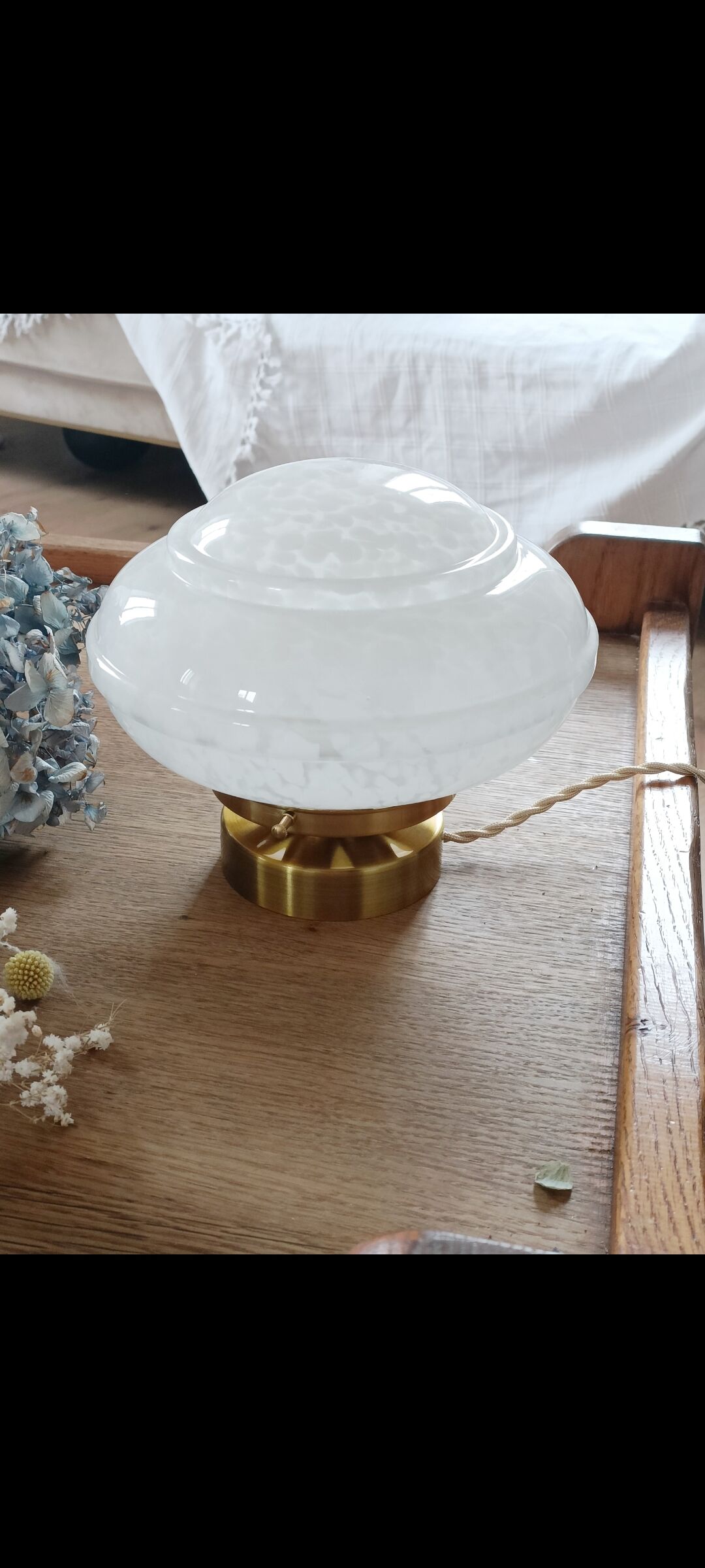 Table lamp globe saucer glass Clichy white